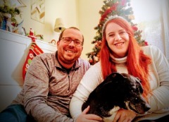 Jordie Lindley with her boyfriend of six years, Greg Stadler (Utah Athletics Director of Business Operations), and their 14-year old pitbull mix, Jasmine.